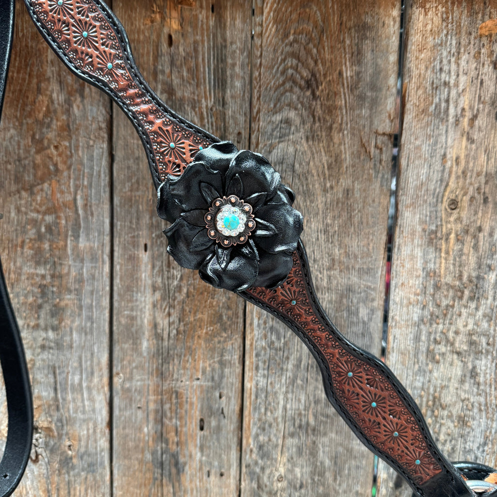 Teal Diamond Turquoise and Clear One Ear - Breastcollar Tack Set #OEBC452 — view 3