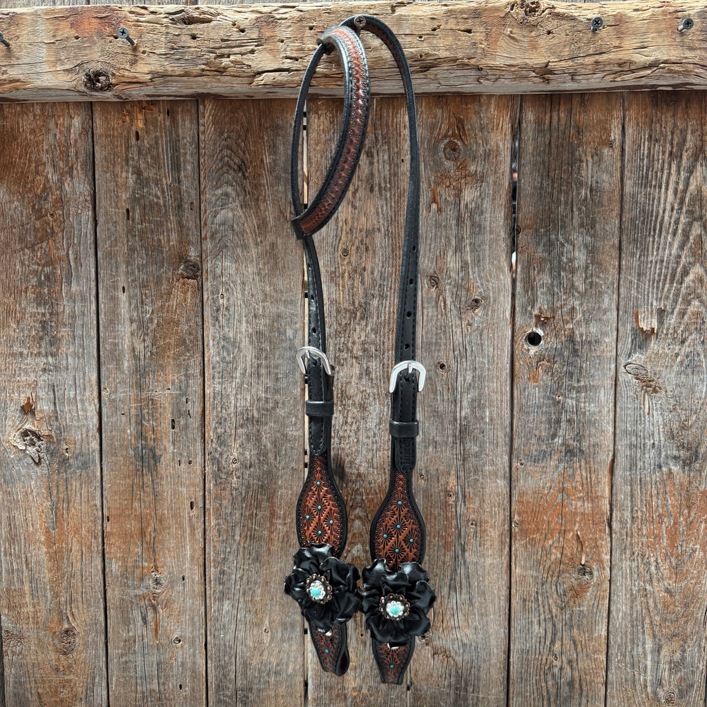 Teal Diamond Turquoise and Clear One Ear - Breastcollar Tack Set #OEBC452 — view 4