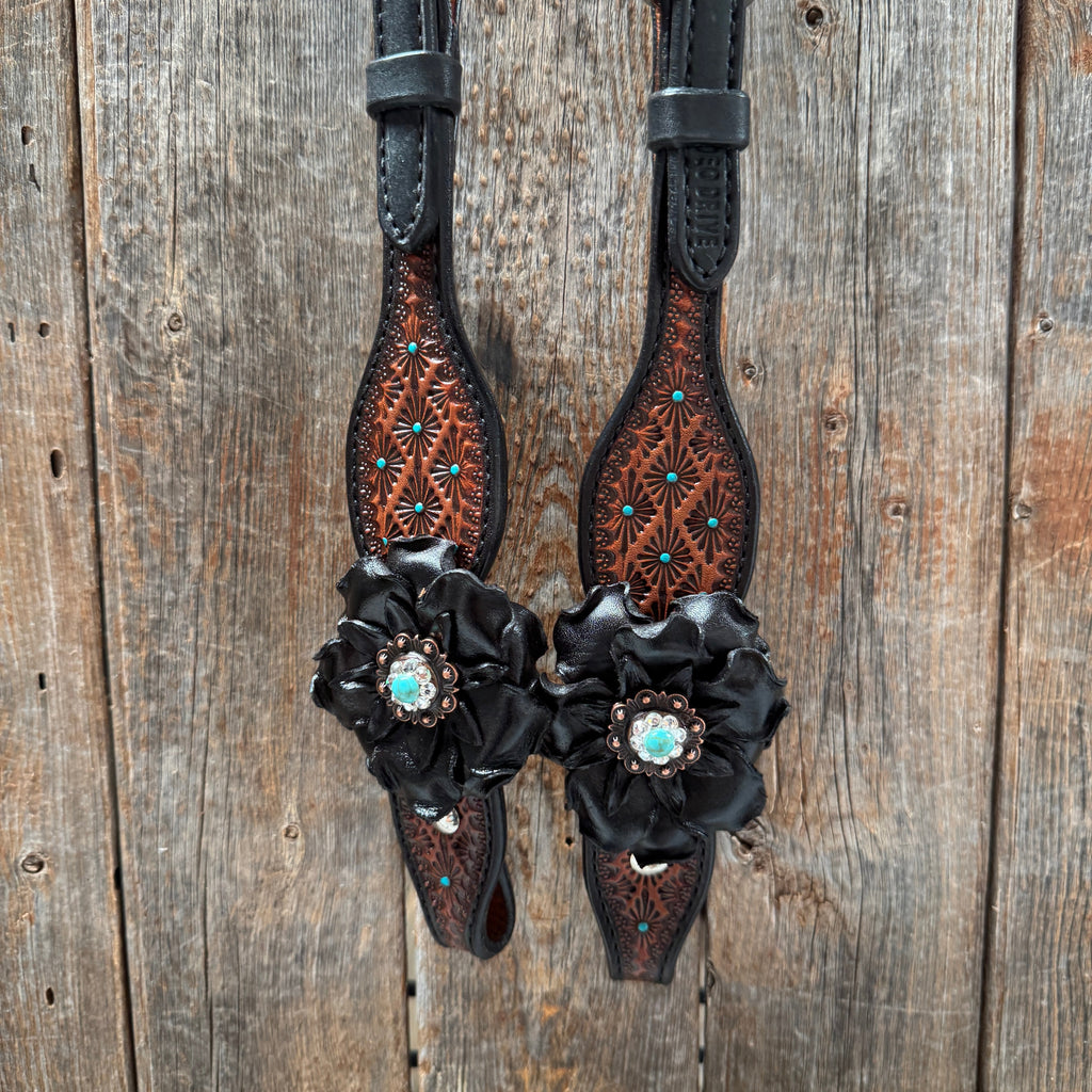 Teal Diamond Turquoise and Clear One Ear - Breastcollar Tack Set #OEBC452 — view 5