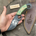 Handmade Karambit Utility Knife 7.5-Inch Curved Blade with Green Pakka Wood Handle
