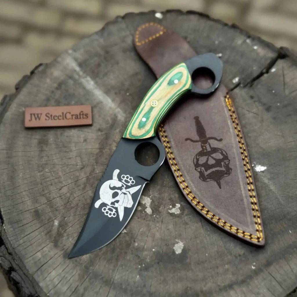 Handmade Karambit Utility Knife 7.5-Inch Curved Blade with Green Pakka Wood Handle