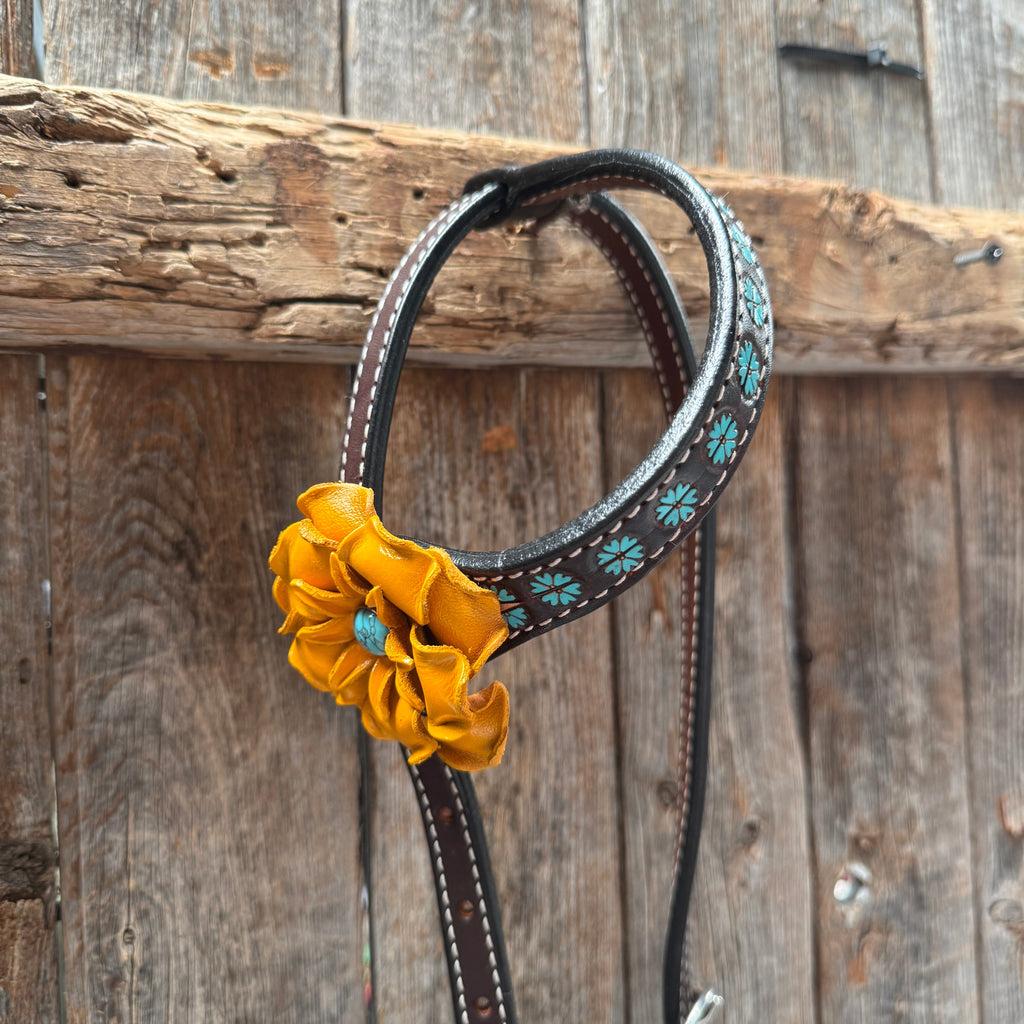 Multi Flower Gardenia & Turquoise One Ear - Breastcollar Tack Set #OEBC455 — view 3
