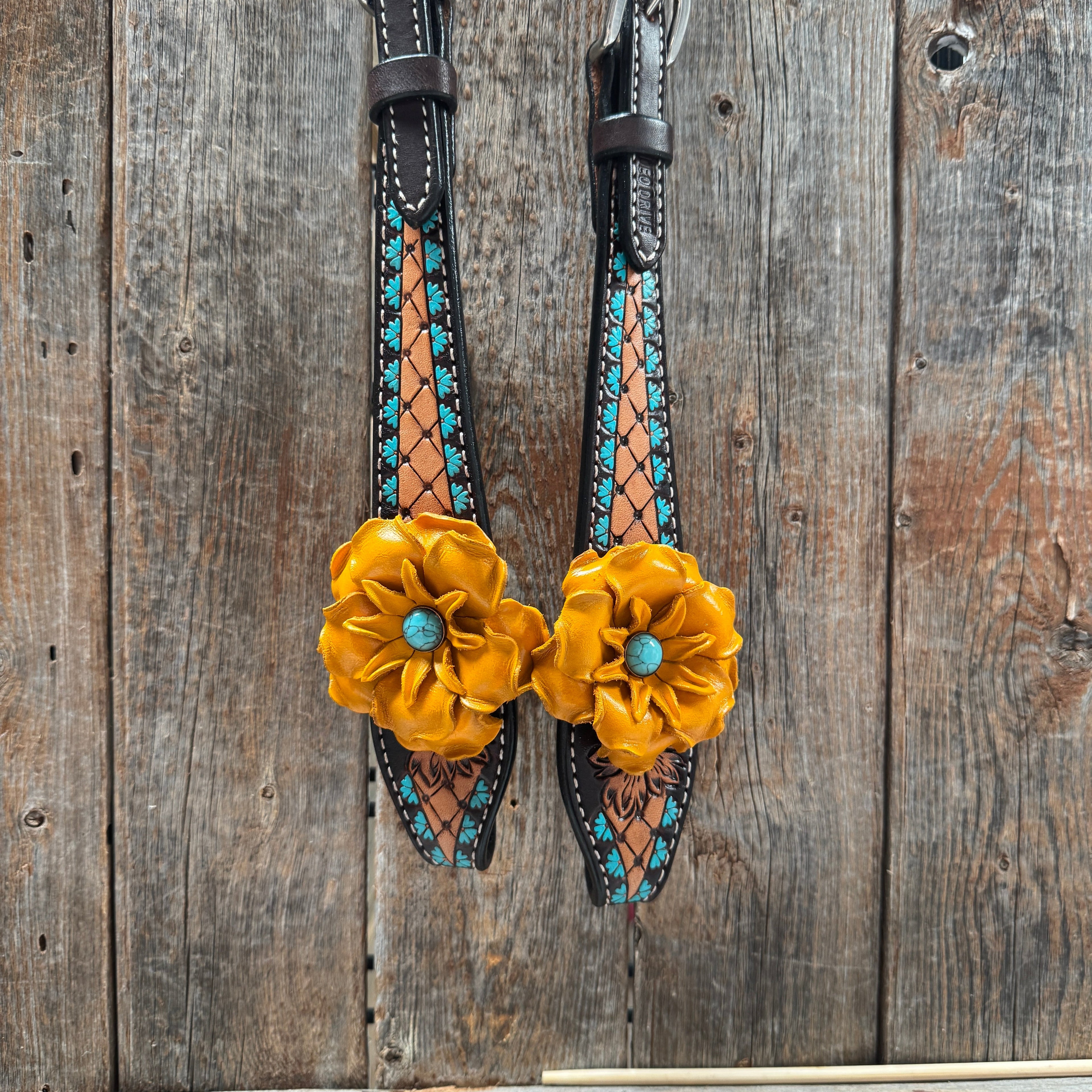 Multi Flower Gardenia & Turquoise One Ear - Breastcollar Tack Set #OEBC455 — view 4