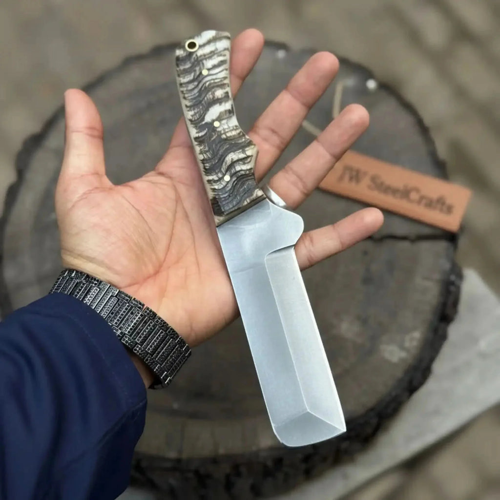 Handmade Western Ranch Utility Knife Full Tang Cowboy Knife with Acid-Washed Blade