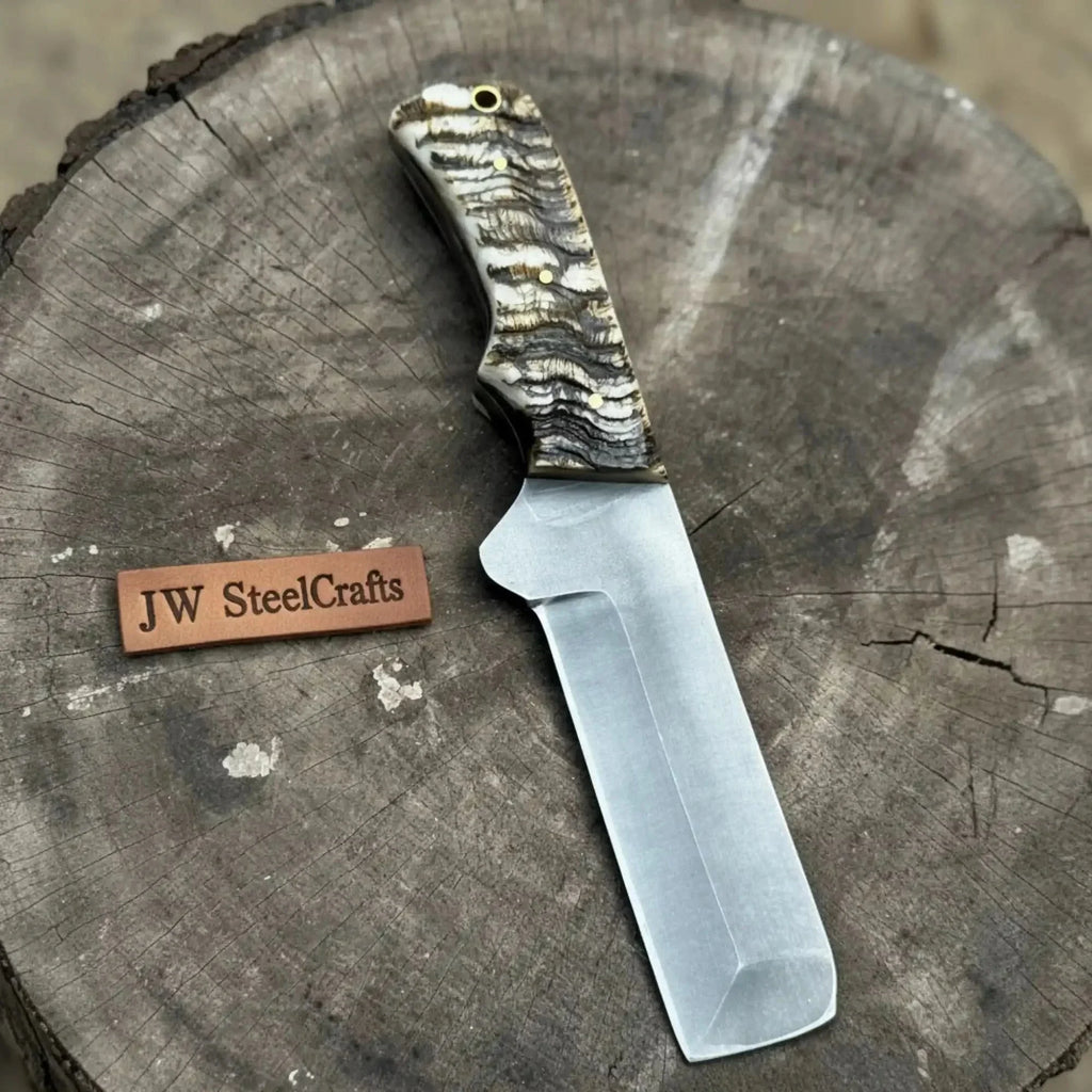 Handmade Western Ranch Utility Knife Full Tang Cowboy Knife with Acid-Washed Blade