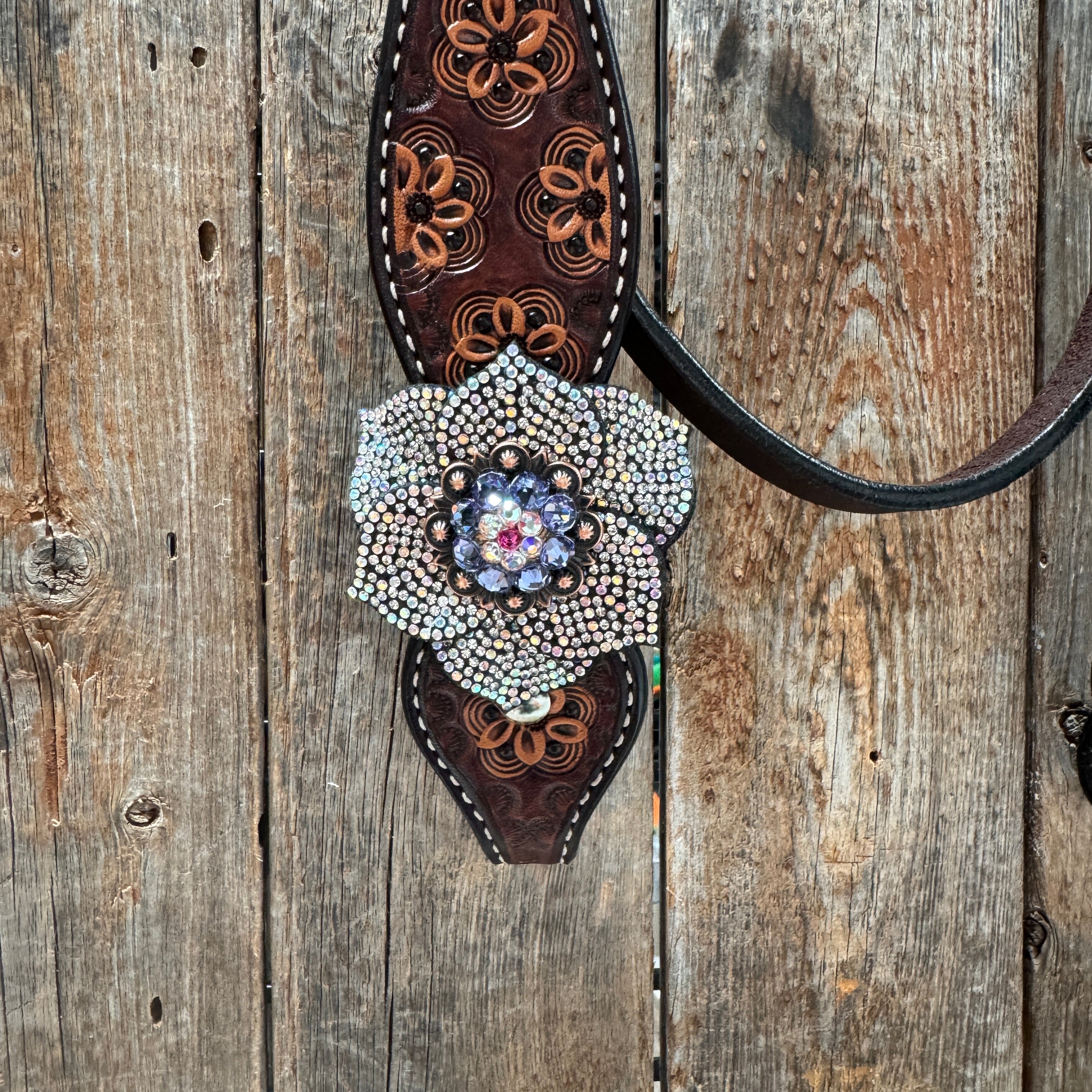 Flower Power Fuchsia, AB and Lilac Browband Headstall & Breastcollar Tack Set #BBBC466 — view 4