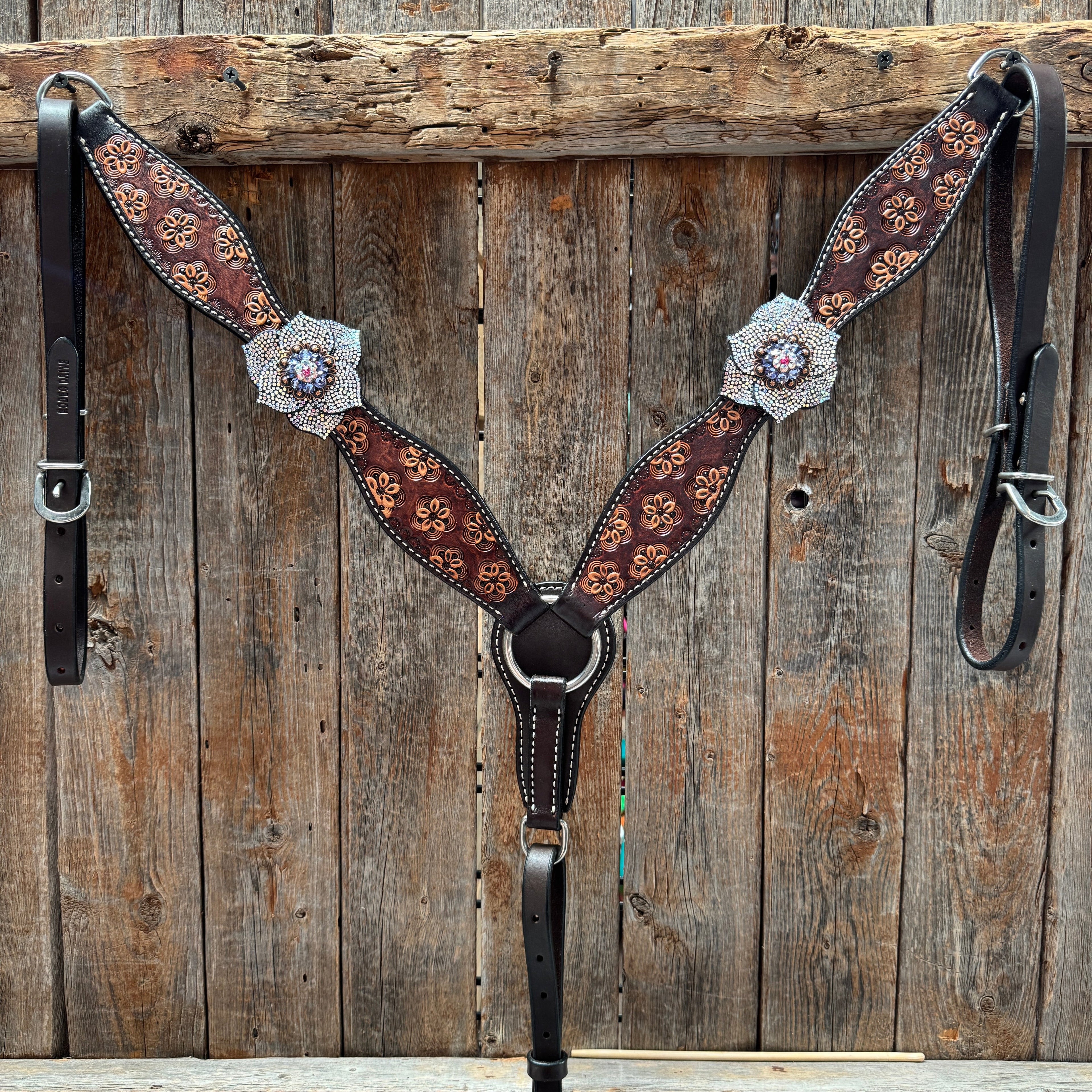 Flower Power Fuchsia, AB and Lilac Browband Headstall & Breastcollar Tack Set #BBBC466 — view 5