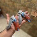 Damascus Gut Hook folding Knife Pair with Liner Lock