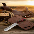 Engraved Back Bull Cutter Knife with Colored Wood Handle