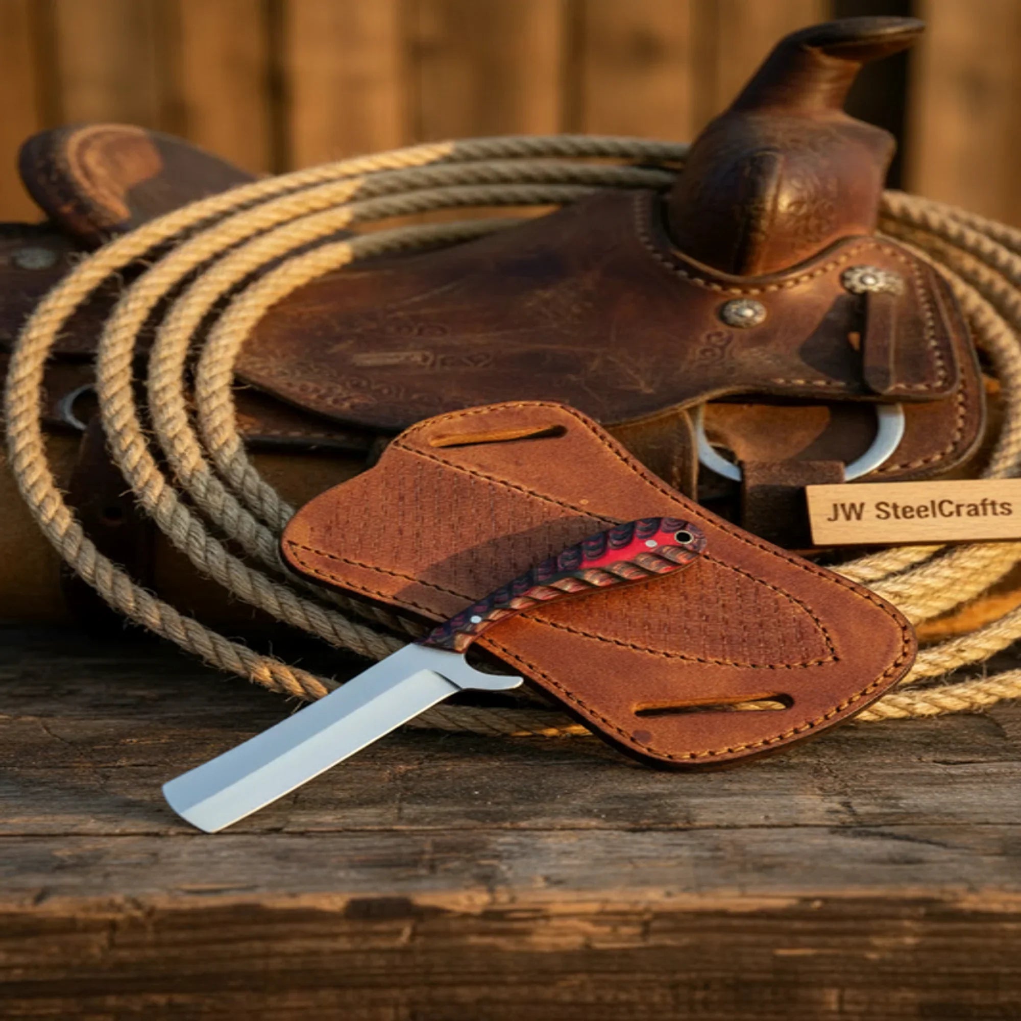 Warivo Bull Cutter Knife with Multicolor Wood Handle
