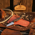 Trail Cleaver Skinner Knife Pakka Wood Handle Full Tang Western Pancake Leather Sheath 7"