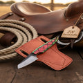 Cowboy Bull Cutter EDC Knife with Colored Pakka Wood Handle