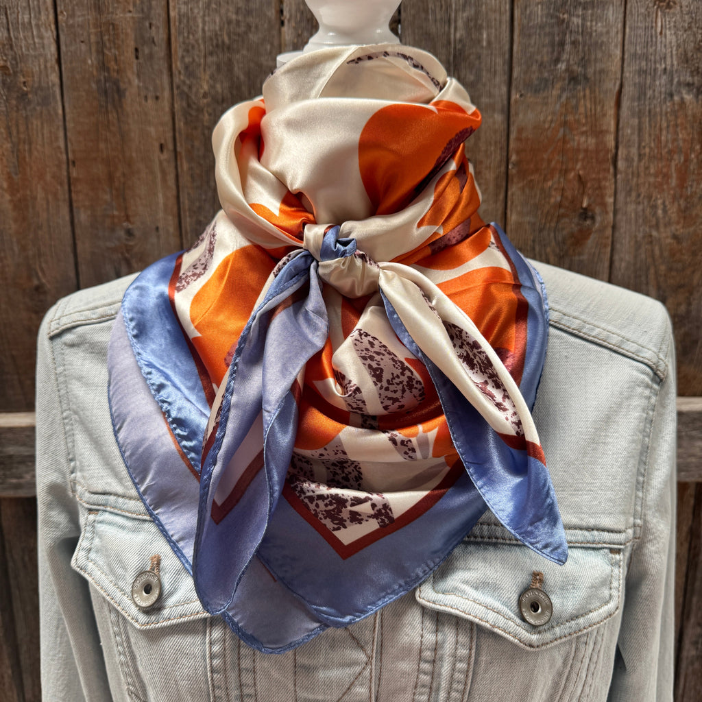 Orange and Blue Floral Wild Rag - Western Scarf