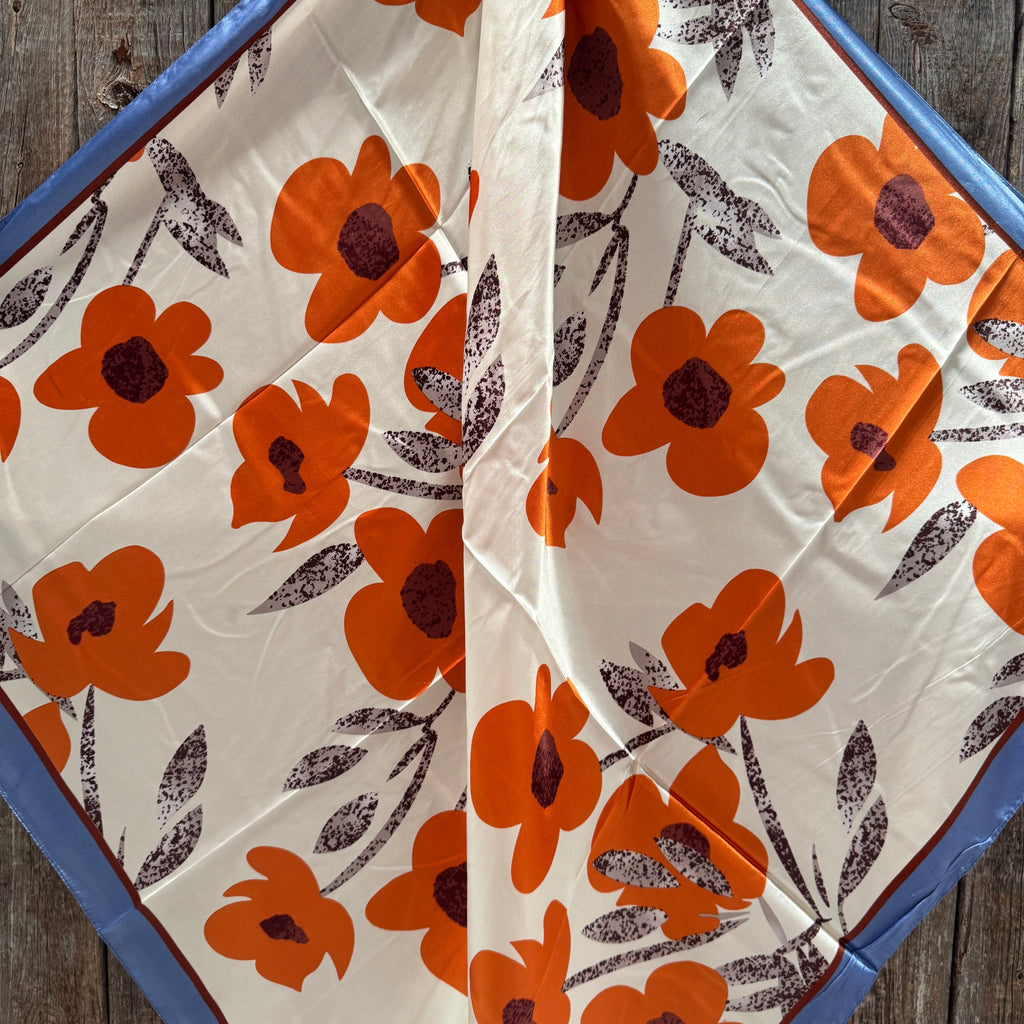 Orange and Blue Floral Wild Rag - Western Scarf