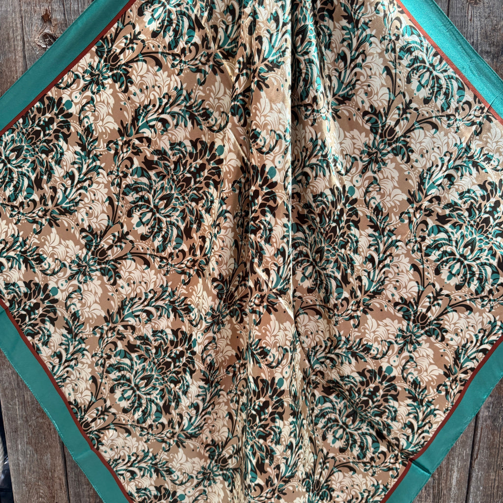 Emerald and Tan Floral Wild Rag - Western Scarf