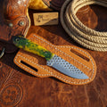 Handmade Rasp Steel Hunting Knife 7" with Resin Hybrid Burl Wood Handle & Leather Sheath