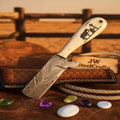 Praying Cowboy Bull Cutter Knife with Prayer Engraved White Resin Handle