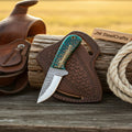 Teal Pinecone Resin Rasp Skinner Knife with Green Pinecone Resin Handle Full Tang