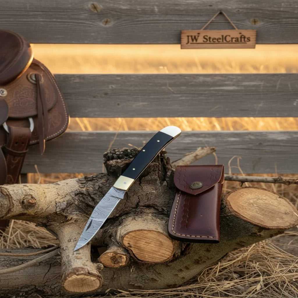 Executive Slipjoint Damascus Folder with Black Resin Handle
