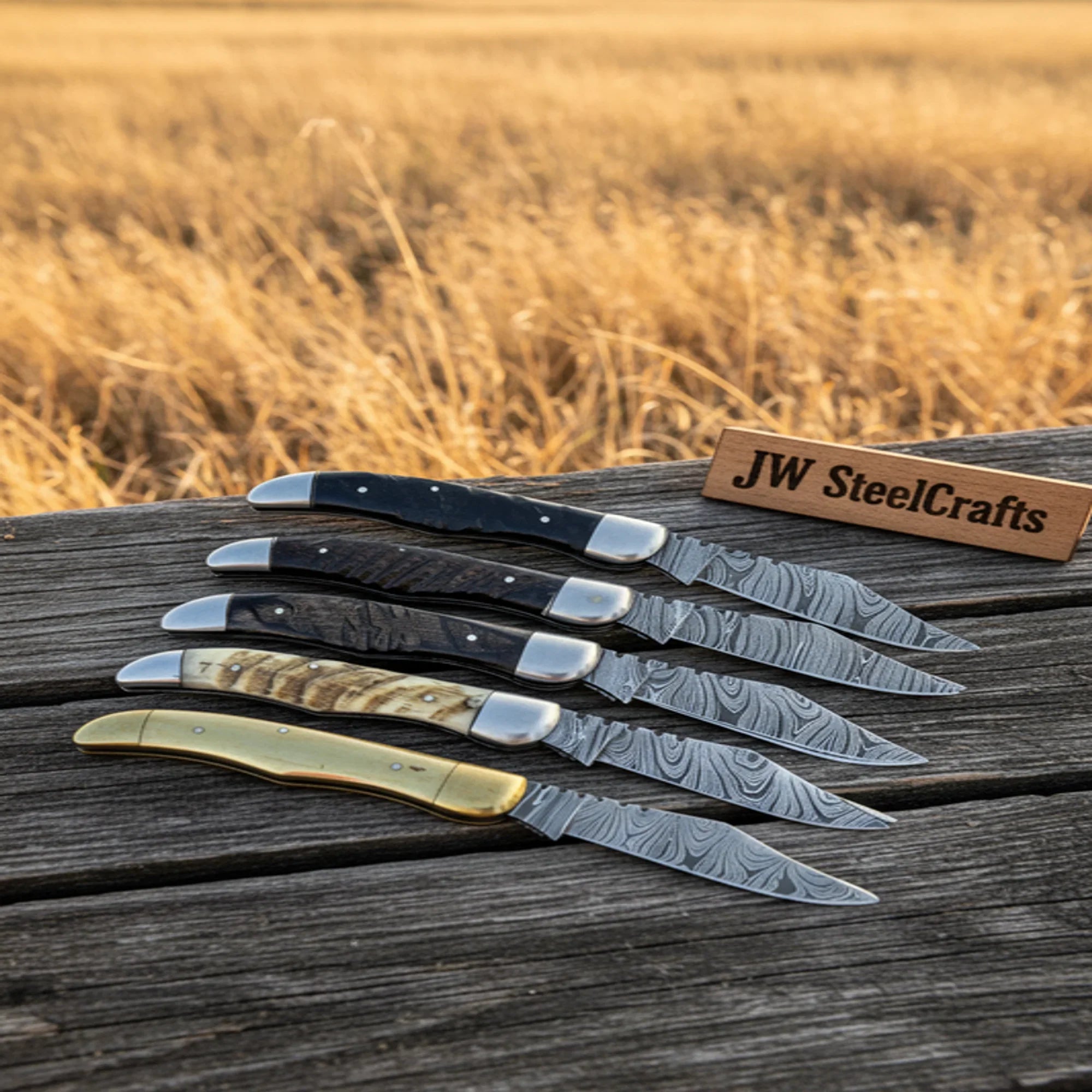 Laguiole-Style Folder Set with Damascus Blades