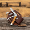 Handmade 3 Blade Trapper Knife, Carbon Steel, Olive Wood Handle, Engraved