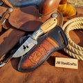 Barrel Racing Cowboy Knife Engraved Blade Olive Wood Handle Engraved Sheath 6"