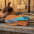 Three Crosses Cutout Skinner Knife with Teal Resin Handle