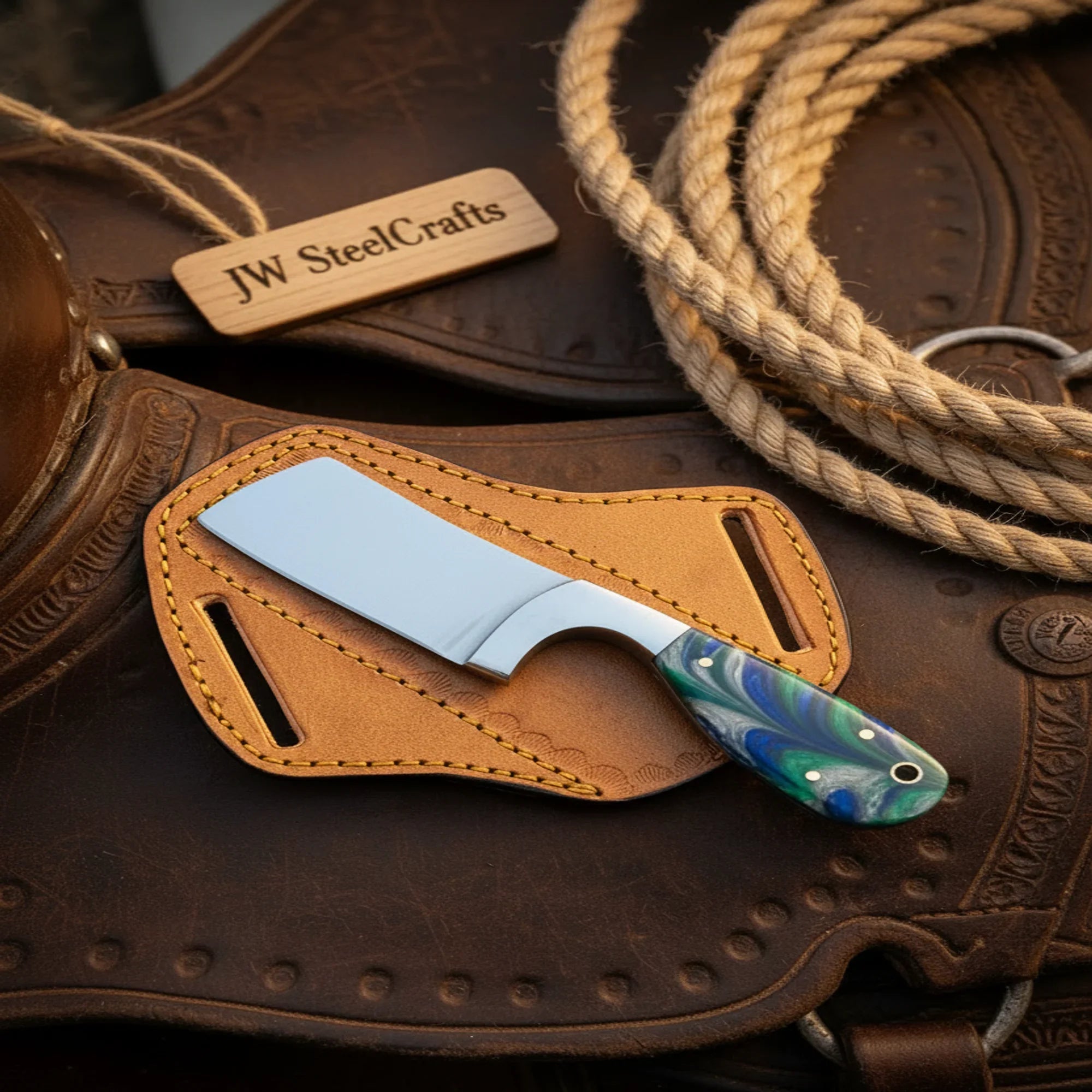 Carbon Steel Mini Cleaver Knife 7" with Resin Handle