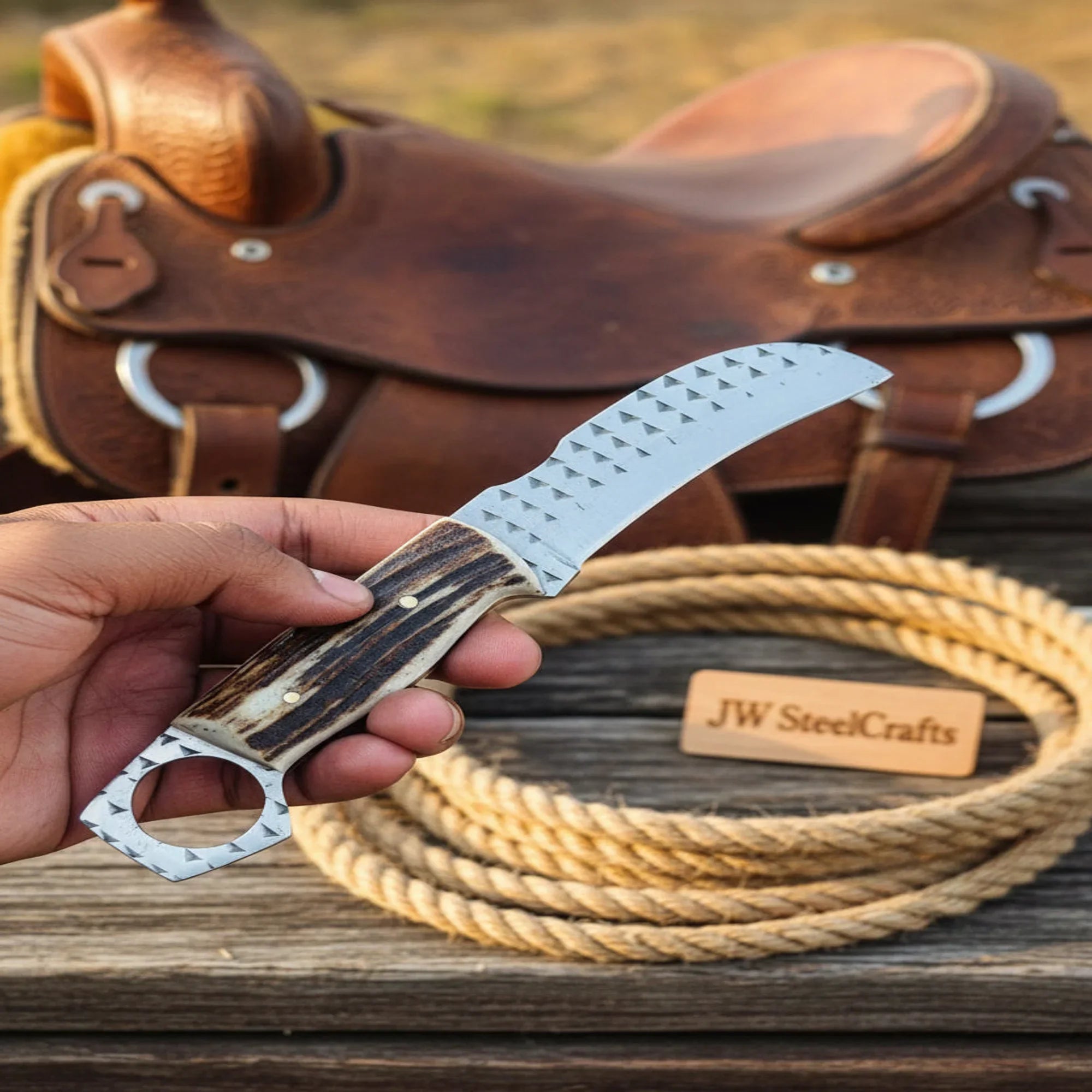 Rasp Steel Hawkbill Knife with Finger Ring Grip