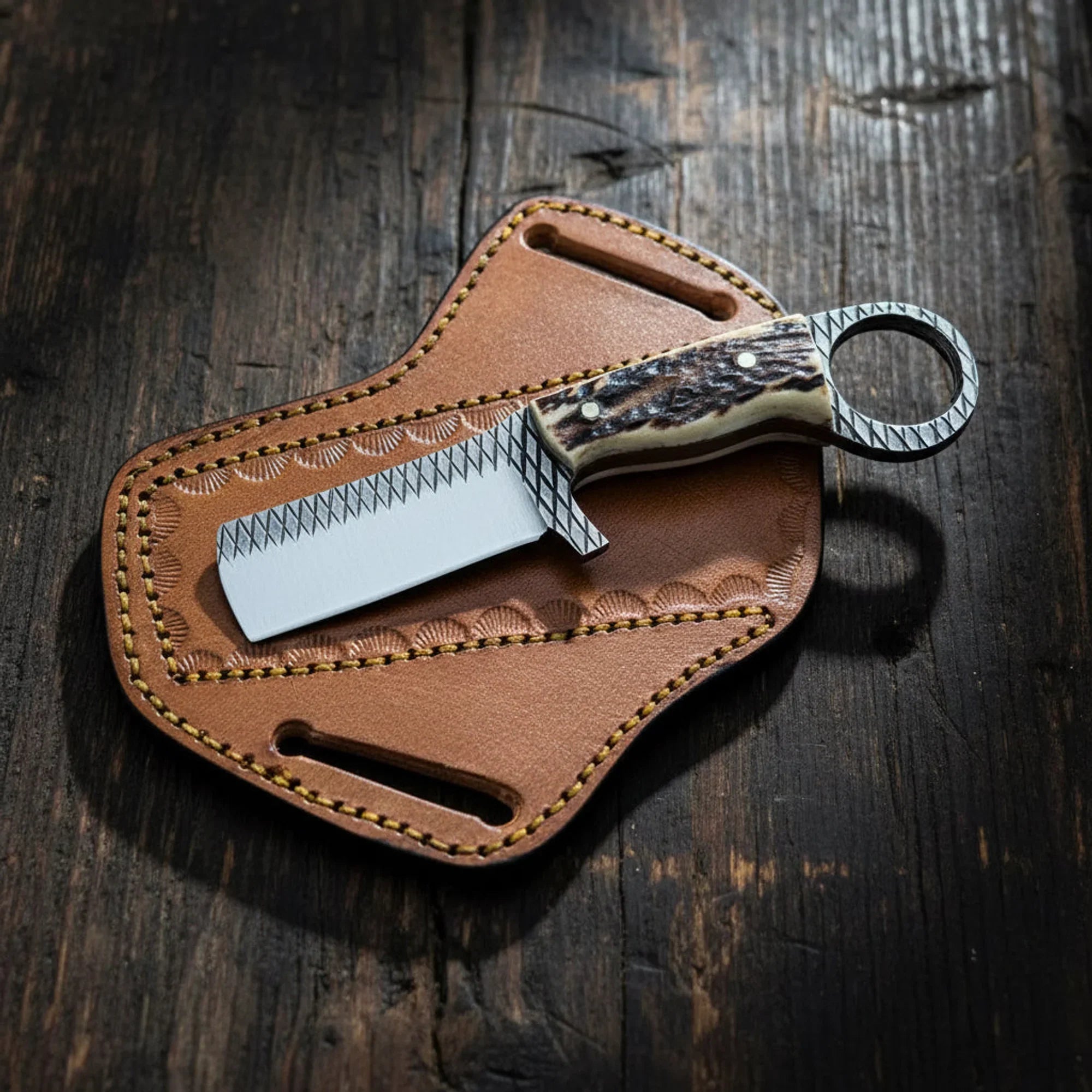 Handmade Rasp Steel Karambit Hunting Knife 7" with Stag Horn Handle & Leather Sheath