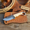 Rasp Steel Skinner Knife 7" White Resin Handle Finger Ring Cowboy Sheath