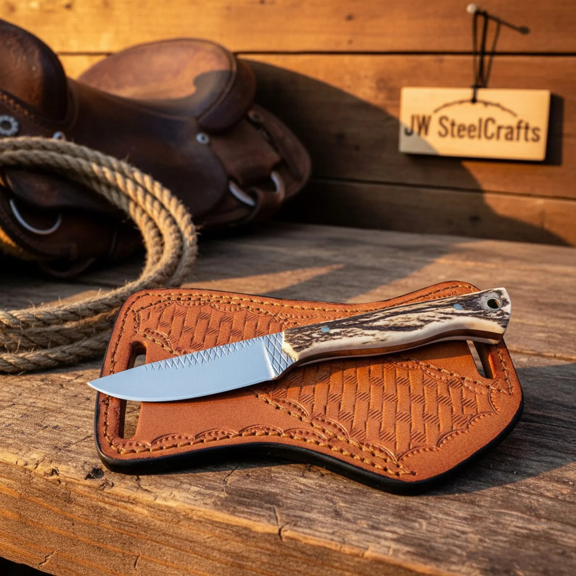 Rasp Steel Skinner Knife with Stag Horn Handle