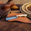 Handmade Rasp Steel Bull Cutter Knife 7" Camel Bone Handle Cowboy Sheath