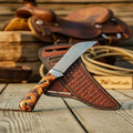 Sheepsfoot Fixed Blade Knife with Chevron Stacked Wood Handle