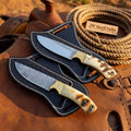 Saddleback Damascus Skinner Pair Knife 9" Handmade Matching Knives with Ram Horn Handles