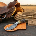 Frontier Hook Skinner Knife 7" Ram Horn Handle Steel Bolster Full Tang Cross Draw Sheath