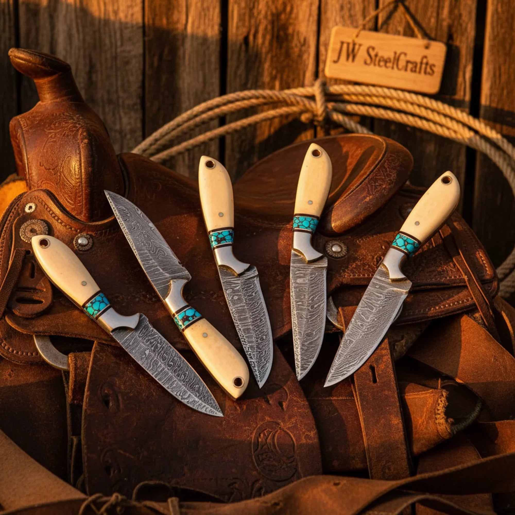 Western Ranch Skinning Knife Set with Camel Bone Handles