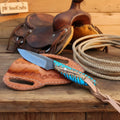 Turquoise Pine Cone Skinner Knife with Carbon Steel Blade for Hunting