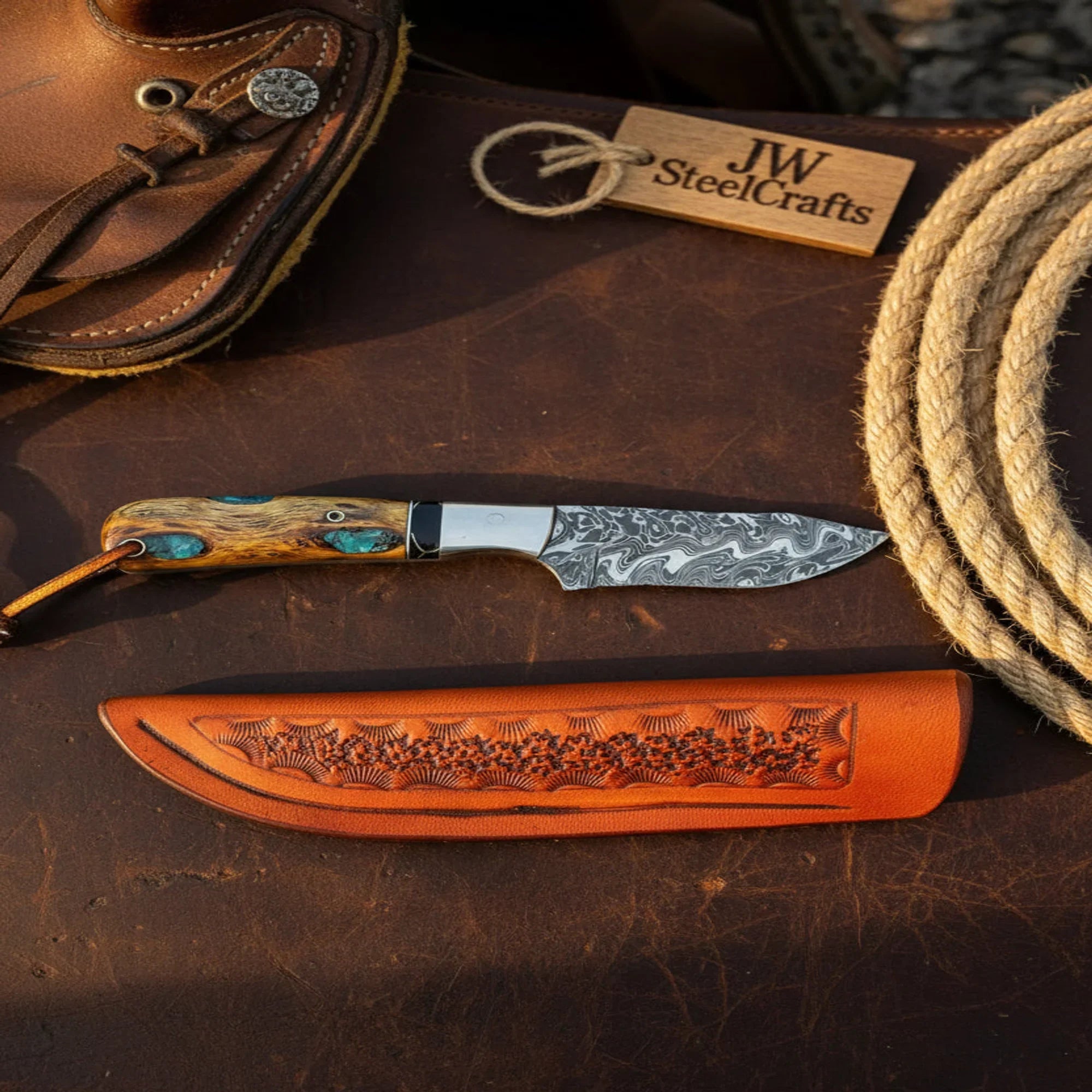VG-10 Copper Damascus Knife 5.5" G10 & Mosaic Pin Handle