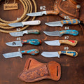 Mini Damascus Cowboy Skinners Set of 9 Multi Color Resin Handle Damascus Rasp Steel Skinner
