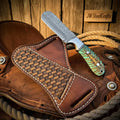Prairie Fire Bull Cutter Knife 7" Green Pinecone Handle Steel Bolster Full Tang Cross Draw