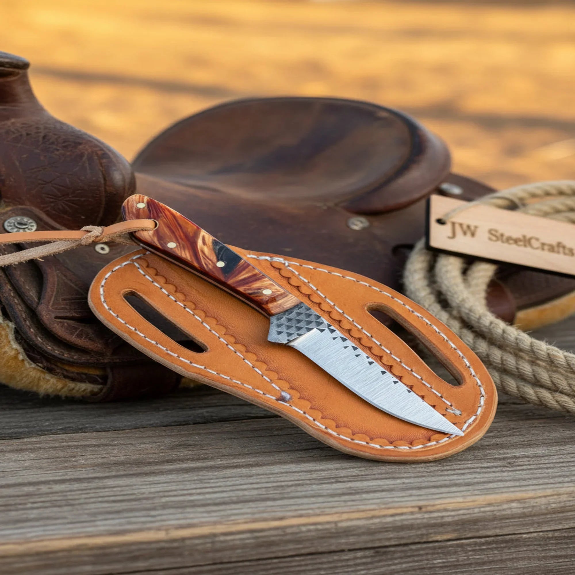 Rasp Steel Old West Knife with Multicolor Resin Handle and Drop Point Blade