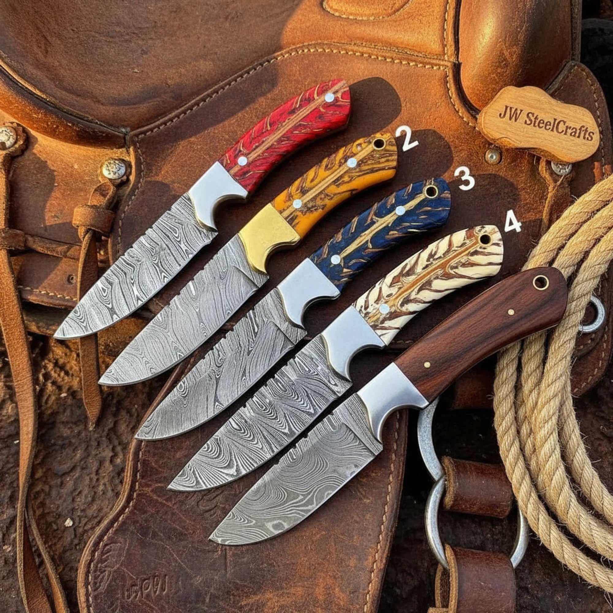 Cowboy Hunter Knife Set with Pinecone and Tali Wood Handles