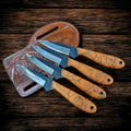 Handmade Carbon Steel Knife Set of 4, Orange Resin Handle, 7.5" Fixed Blade Set