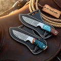 Twin Turquoise Skinner Knife Set of 2 Resin Wood Handle Steel Bolster Cross Draw Sheath