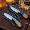 2 Piece Ranch Cowboy Knives with Olive Wood and Blue Resin Handles