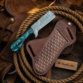 Damascus Tracker Cleaver knife Multi Color Resin Handle Full Tang Hand Engraved Sheath