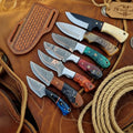 Copper Damascus Knife Set of 7 with Multi Color Resin Handle