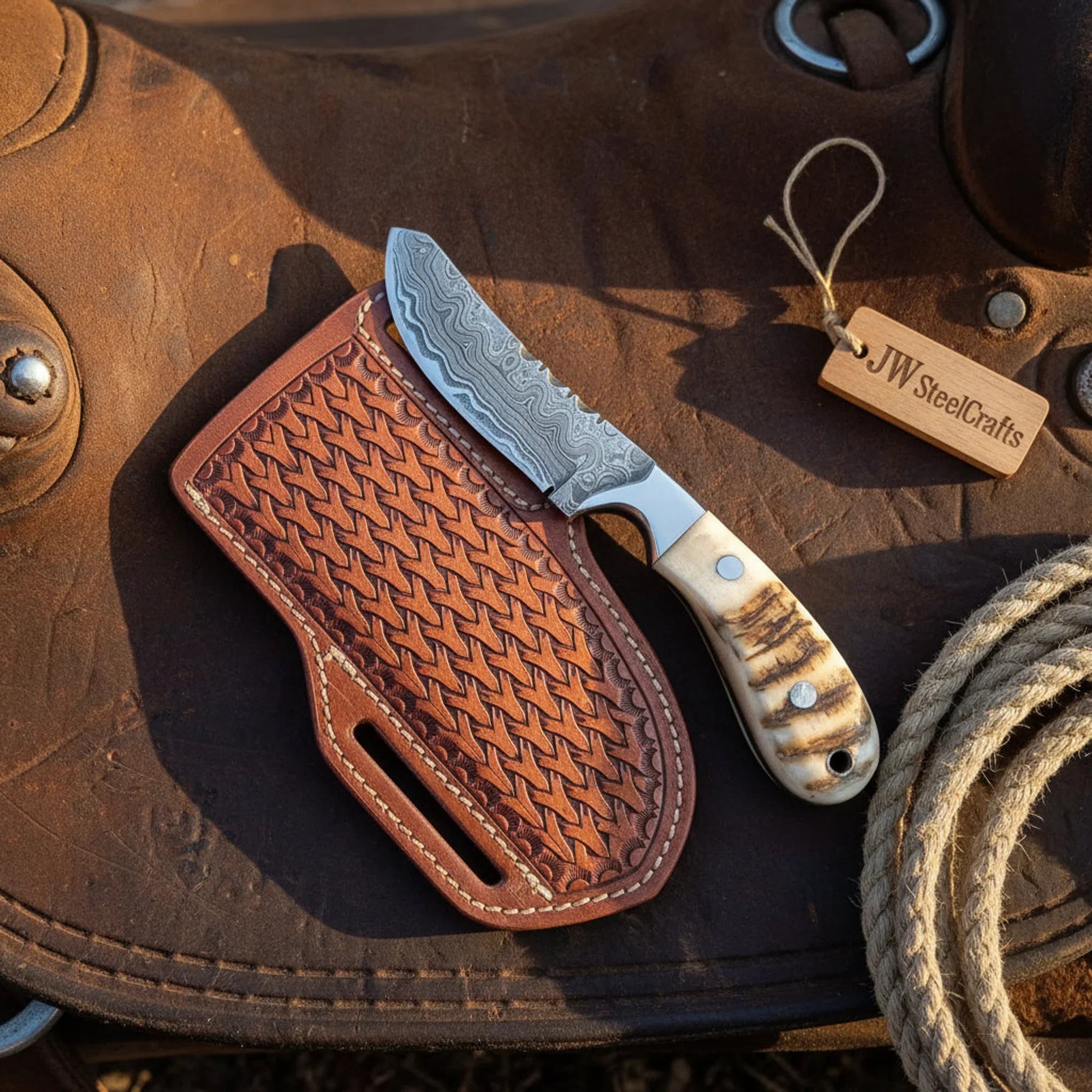 Crossdraw Cowboy Knife with Ram Horn Handle for Everyday Carry