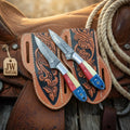 Texas Flag Cowboy Skinner Knife Duo with Bone Handles